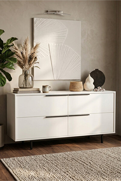 Yurudesign Ocean Konsol 4 Kapaklı Metal Ayaklı 160cm Beyaz ON3-W