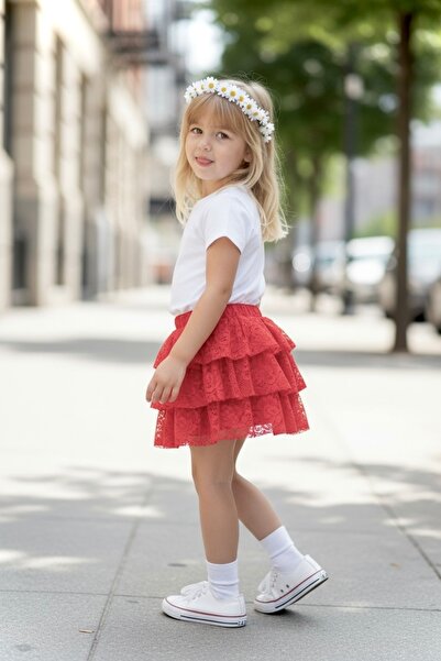 Pitti Girl's Pomegranate Layered Skirt 9280