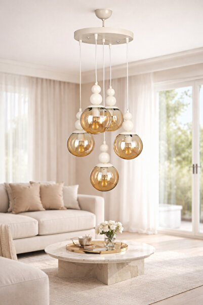 VENON Snowman 5-Piece Pendant Lamp ❤️   White Body with Honey Glop Glass ❤️ C...