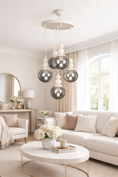 VENON Snowman 5-Piece Pendant Lamp ❤️   White Body with Smoked Glop Glass ❤️ ...