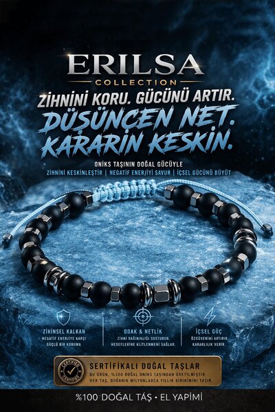 Erilsa Certified Onyx Terahertz Bracelet - 6 mm Natural Stone Unisex Handmade...