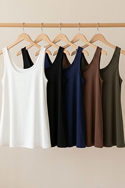 COTENCONCEPT 5 Pieces A-Line Comfortable Fit Basic Thick Strap Athlete T-Shirt