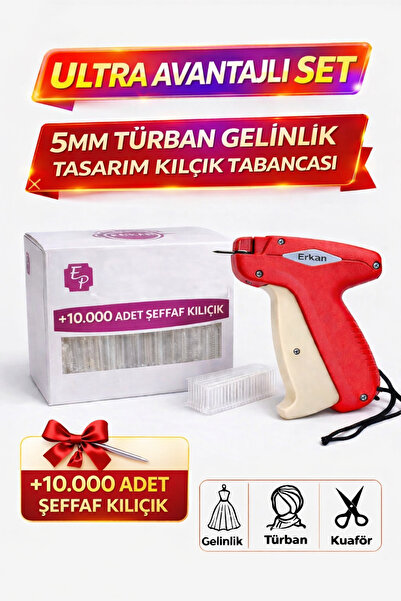 ERKAN 5 mm Gelinlik Türban Tasarım Şeffaf Kılçığı Ve Tabancası