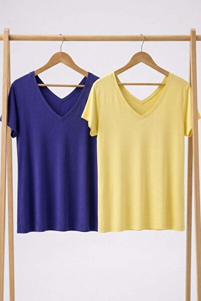 COTENCONCEPT 2 τεμάχια βασικά μπλουζάκια με λαιμόκοψη V μπροστά και πίσω