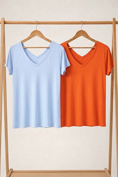COTENCONCEPT 2 Pieces Front and Back V-Neck Basic T-Shirts
