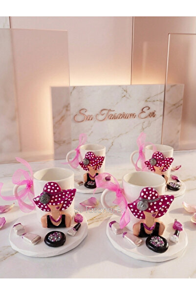 sutasarimevi [Özel Tasarım] El Yapımı Hediyelik Kız Fincan + Makyaj Figürlü T...