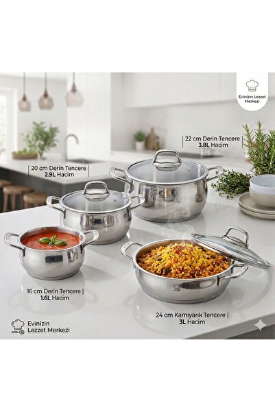 Emsan 8-Piece Stainless Steel Cookware Set with Induction Compatible and Even...