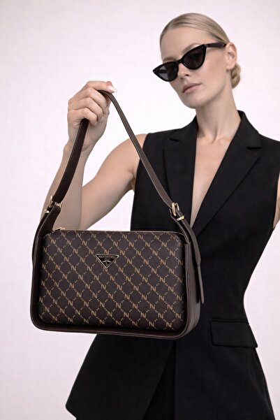 NOTHING Kadın Monogram Kahve Ayarlanabilir Kemer Askılı Baget Çanta Victory