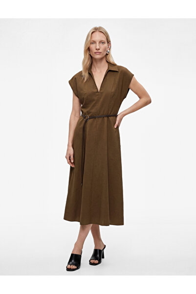 Koton Φόρεμα μίντι με κοντό μανίκι, γιακά και ζώνη