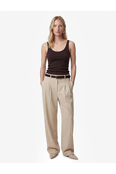 Koton Παντελόνι από βισκόζη με κανονική εφαρμογή, ψηλόμεσο, φαρδιά μπατζάκια ...