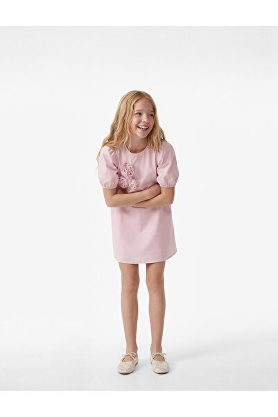 Koton Φλοράλ φόρεμα με λαιμόκοψη ποδηλάτου και Βαμβάκι μανίκια μπαλόνια