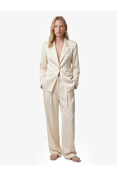 Koton Regular Fit Wide Leg Pleated Satin Trousers with Pocket Detail