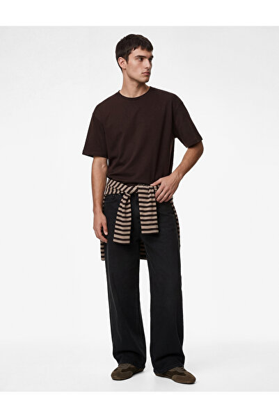 Koton Μπλουζάκι με κοντό μανίκι από ύφασμα σκούμπα με υφή βισκόζης και λαιμόκ...