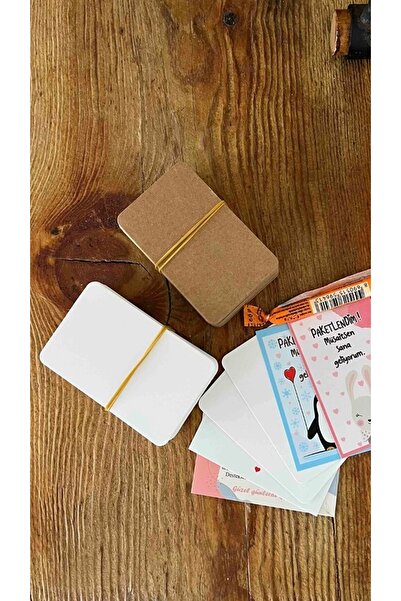 Örün Matbaa 50/50 Adet 350 gr Oval Kesim  Beyaz / Kraft Kart 5,2x8,4cm Boş Selefonsuz Flashcard Kartvizit