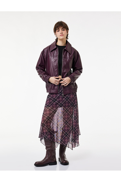 Koton Κλασικό μπουφάν Bomber oversized από συνθετικό δέρμα με φερμουάρ και τσ...