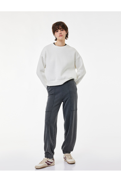 Koton Βαμβακερό άνετο παντελόνι jogger με ελαστική μέση, πλενόμενο και με λεπ...