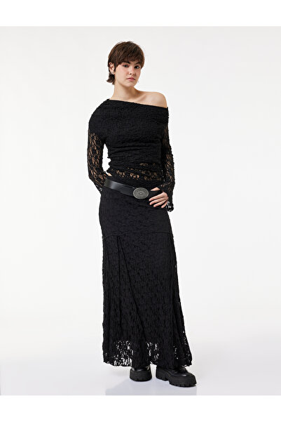 Koton Μπλουζάκι με ασύμμετρο λαιμόκοψη με μακρύ ισπανικό μανίκι S εφαρμοστό D...