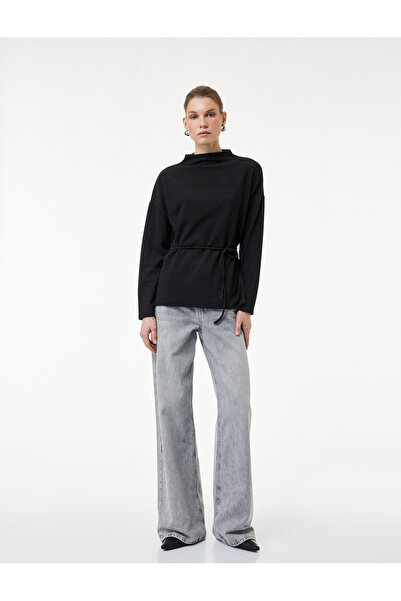 Koton Regular Fit Long Sleeve Mock Neck Belted Sweater