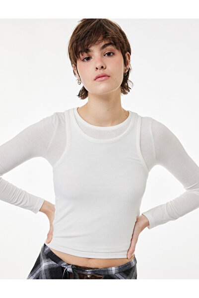 Koton Μακρυμάνικο μπλουζάκι με λαιμόκοψη εφαρμοστό Athlete Look