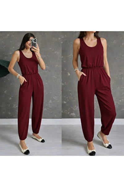 Butik Women's Strappy Round Neck Viscose Jumpsuit with Pockets