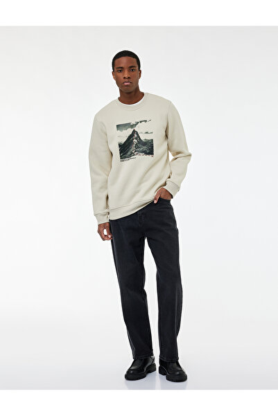Koton Long Sleeve Ribbed Crew Neck Printed Sweatshirt