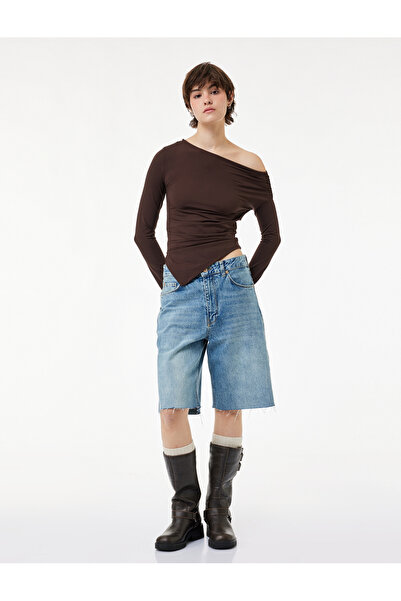 Koton εφαρμοστό Μακρυμάνικο μπλουζάκι με ασύμμετρη κοπή ντραπέ