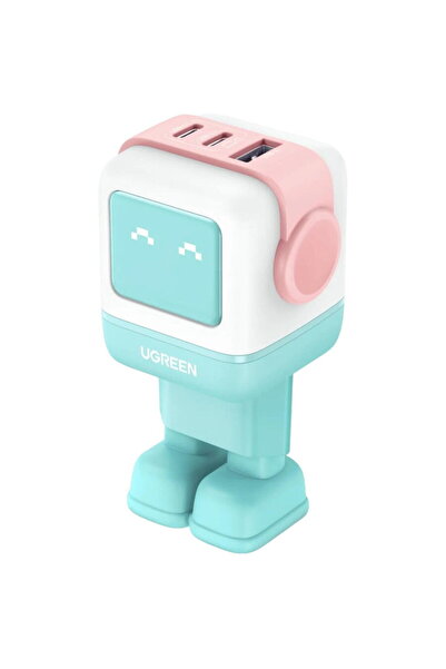 Ugreen Incarcator retea Uno 65W, GaN Fast Charging, 2x USB-C, 1x USB-A Roz/Al...