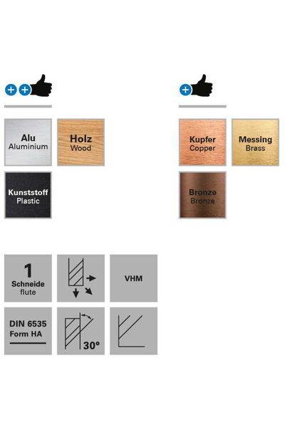 Datron 1-flute milling cutter, 0068493L, 3.0x6.0mm