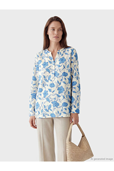 LC Waikiki LCW GraceEkru Μπλούζα με Ανοιχτό Γιακά και Λουλούδια