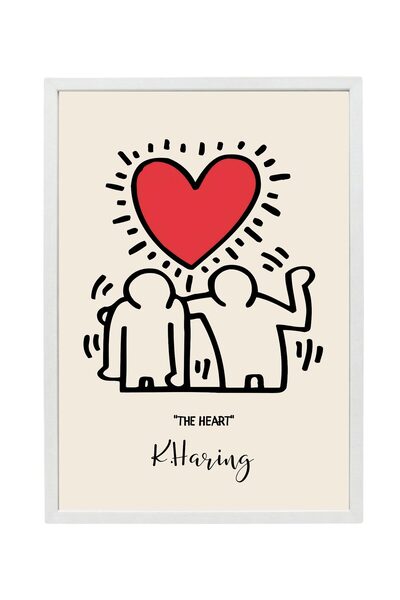 Keith Haring’in Kalbi Beyaz Çerçeveli Tablo