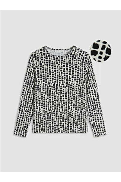 LC Waikiki New Season Black Crew Neck Patterned Blouse
