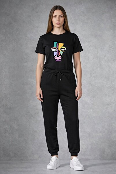 x-compass life Unisex Oversize T-Shirt & Sweatpants Set – Modern Abstract Fac...