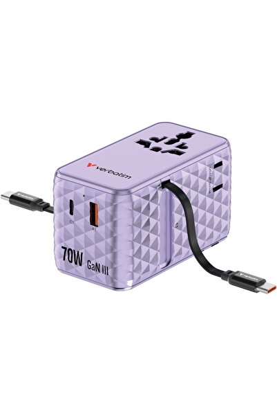 Verbatim Adaptor GaN, 70W, 2 cabluri retractabile, USB-C PD 3.0 QC4+ până la ...