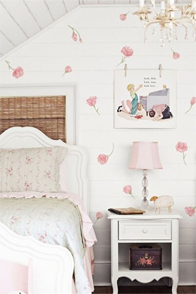 Piksel Grafik Αυτοκόλλητο τοίχου με ροζ τριαντάφυλλα, αυτοκόλλητο για παιδικό...