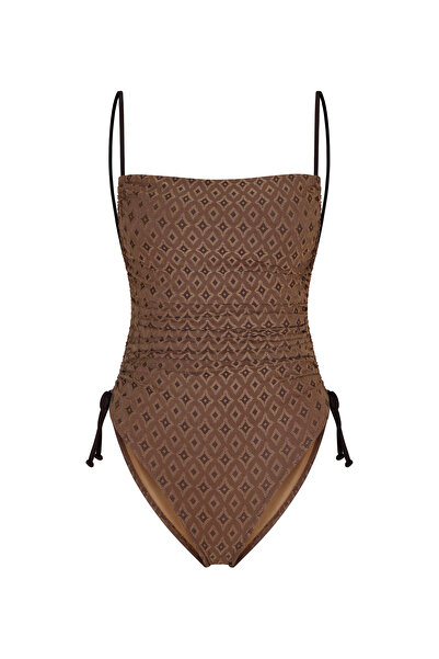 AQUELLA Jacquard mink swimsuit with gathered sides