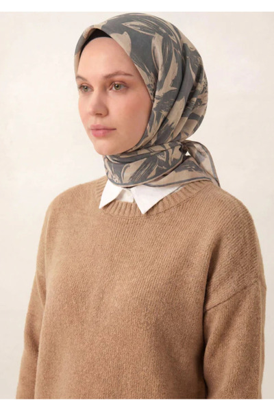 Silk Home Φουλάρι από βαμβακερό μείγμα, Μπεζ άμμου, Μοντέρνο σχέδιο φλόρας, Α...