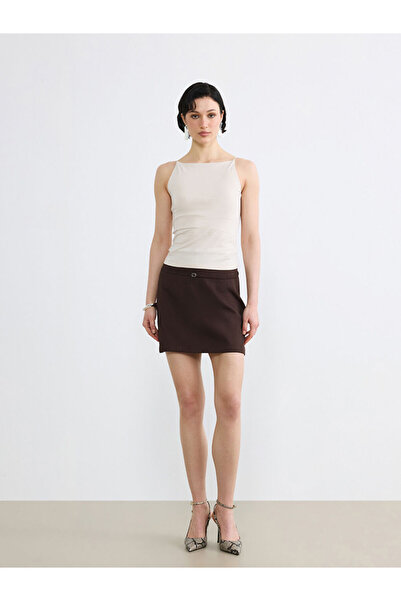 LC Waikiki Brown Zippered Mini Skirt with Waistband