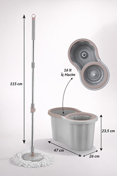 Lavine Ultra Mop Otomatik Temizlik Seti 16lt Döner Başlıklı Paslanmaz Çelik Saplı Mikrofiber Püskül