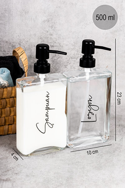 dnshome 2'li Cam Banyo Seti Şampuan & Losyon Etiketli 500 ml Banyo Düzenleyic...
