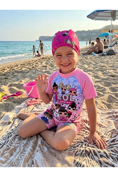 ues Costum de baie tip salopetă cu imprimeu cu personaje pentru fete