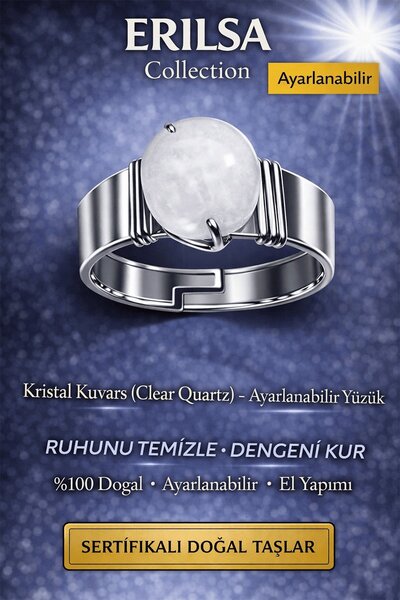 Erilsa Certified Crystal Quartz Natural Stone Adjustable Ring – Healing Energ...