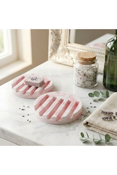 Fiyera Home Concrete Solid Soap Dish Wavy Pink 2 Pieces