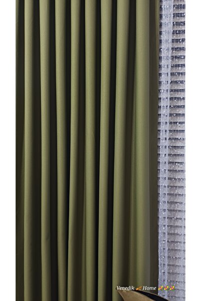 venedik home Cortina de fundal din in Milas, culoare verde ulei (FĂRĂ PLIURI)...