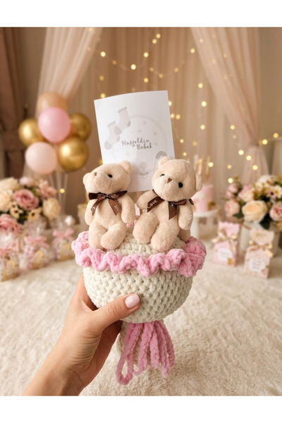 PERFECT Ayıcıklı Buket El Örgüsü Hoşgeldin Bebek Hediyesi Teddy Bear Kız Çocuk
