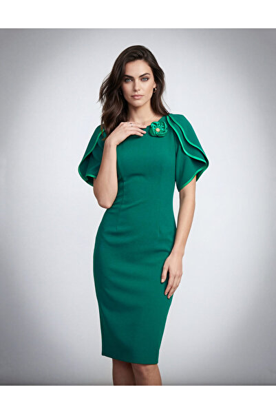 Vessmary Κομψό μίντι φόρεμα με βολάν στα μανίκια και φλοράλ λεπτομέρειες