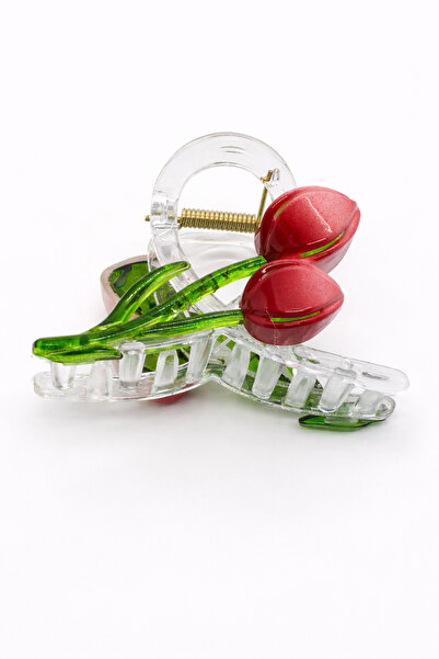 MakeWell Women's Latch Buckle Cherry Figured Transparent Hair Clip Large Size...