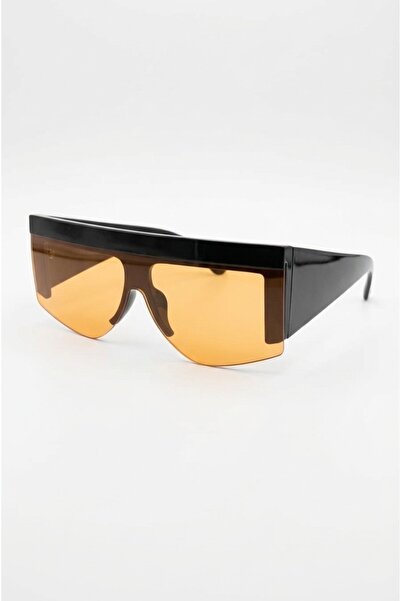 SANCHES Beach Style Large Sunglasses Black Frame Orange Glass Uv400 High Prot...