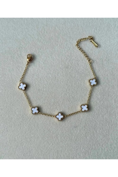 Haziran Accessory, Steel Mini Clover White Gold Women's Bracelet