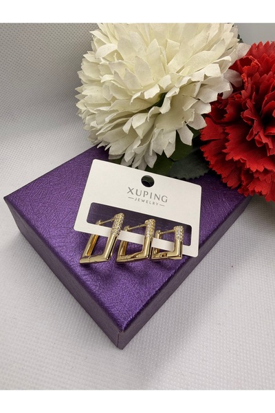 XUPING JEWELRY مجموعة أقراط من الفولاذ مكونة من 3 قطع من KUYUMCU مرصعة بحجر ا...