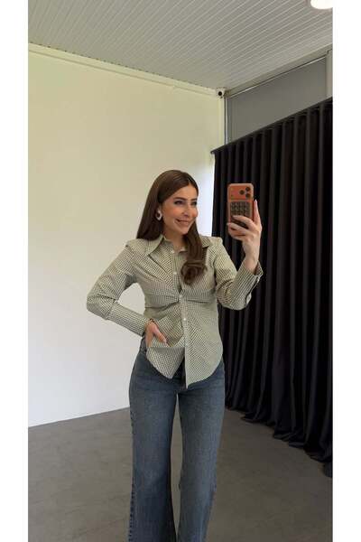 elif teke Green Gingham Shirred Shirt